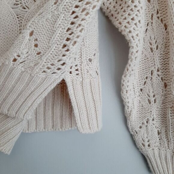 CLOTH by RD Cable Knit Scoop Neck Pullover Knit Sweater Puff Sleeve White Sz XS - Picture 8 of 16